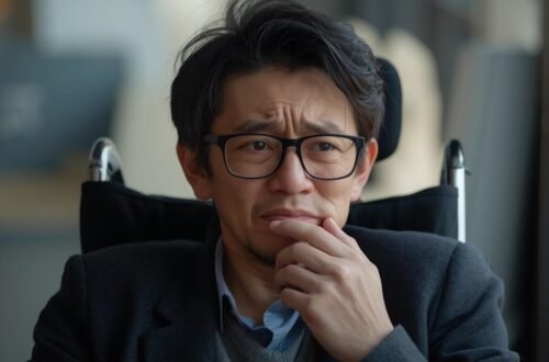 a disabled person looking concerned