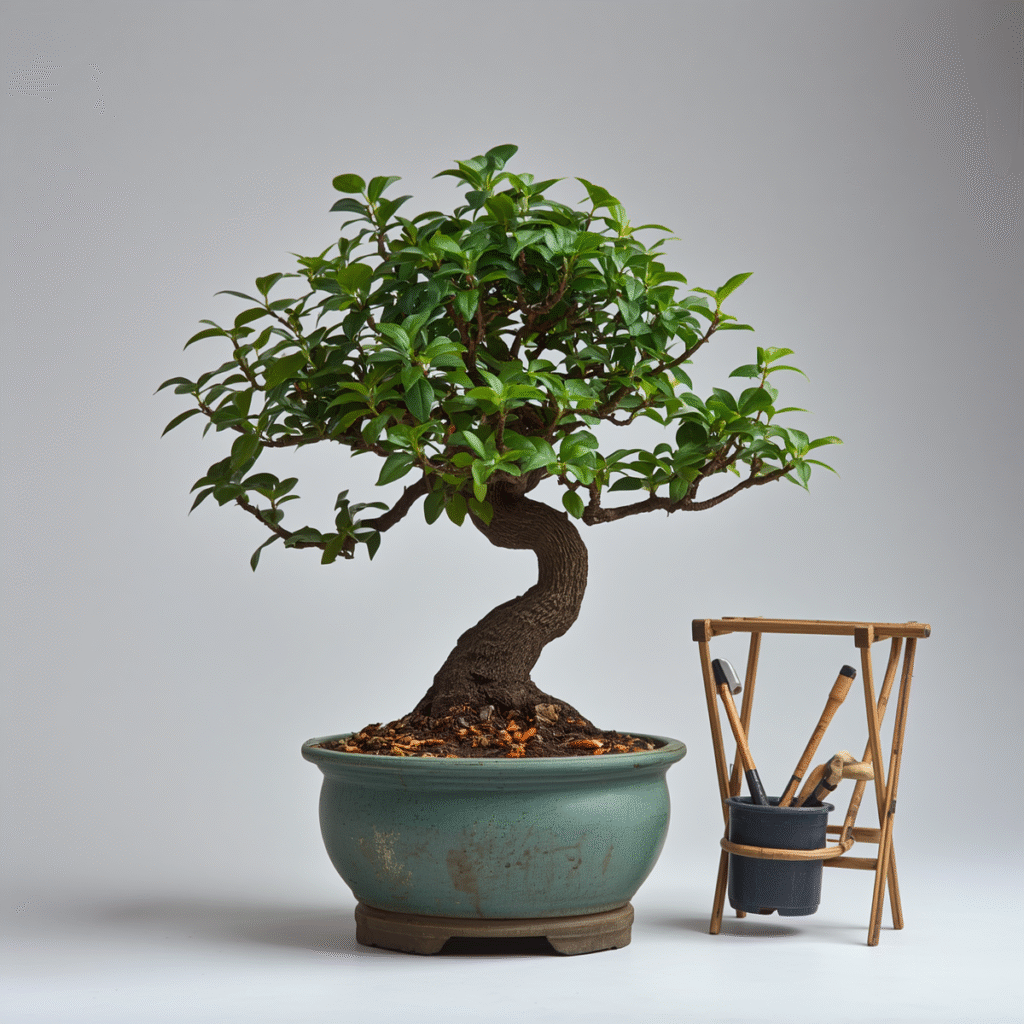 a bonsi tree growing in a pot put small tiny garde